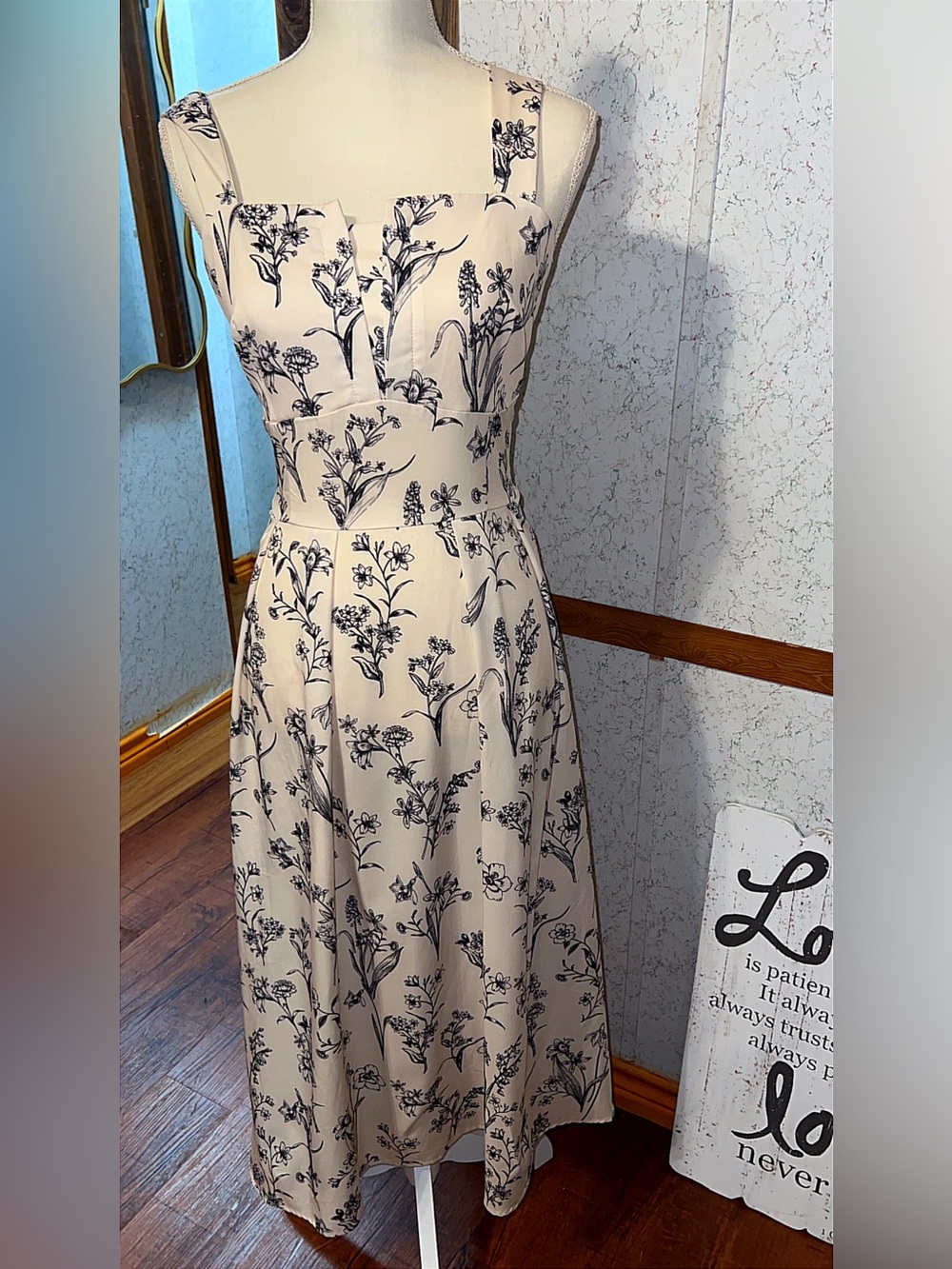 Shein curve Floral Midi Dress | 1XL | Cream Black